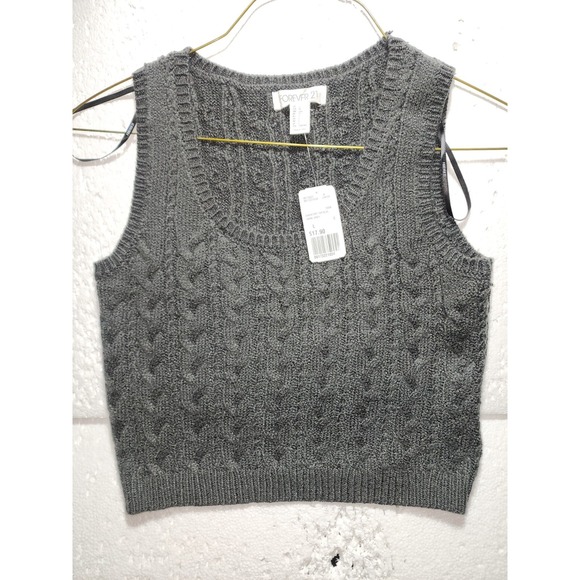 Forever 21 Tops - Forever 21 Sweater Top Women Large Dark Gray Knitted Sleeveless Cropped